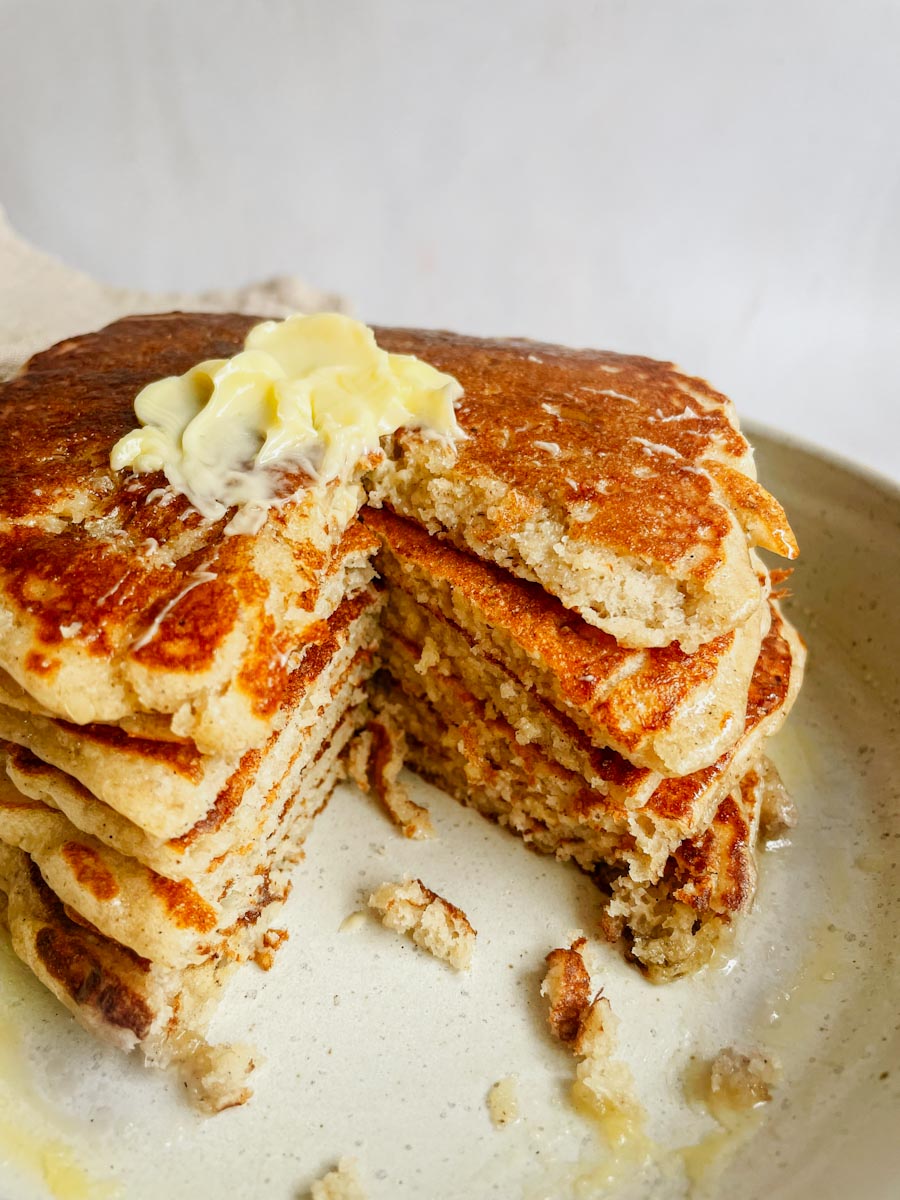 close up of soft fluffy sourdough pancakes texture
