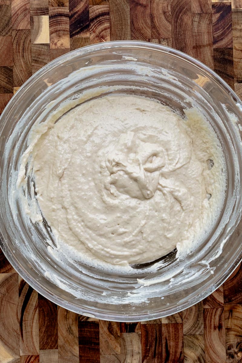 sourdough pancake sponge mixture before fermentation in bowl