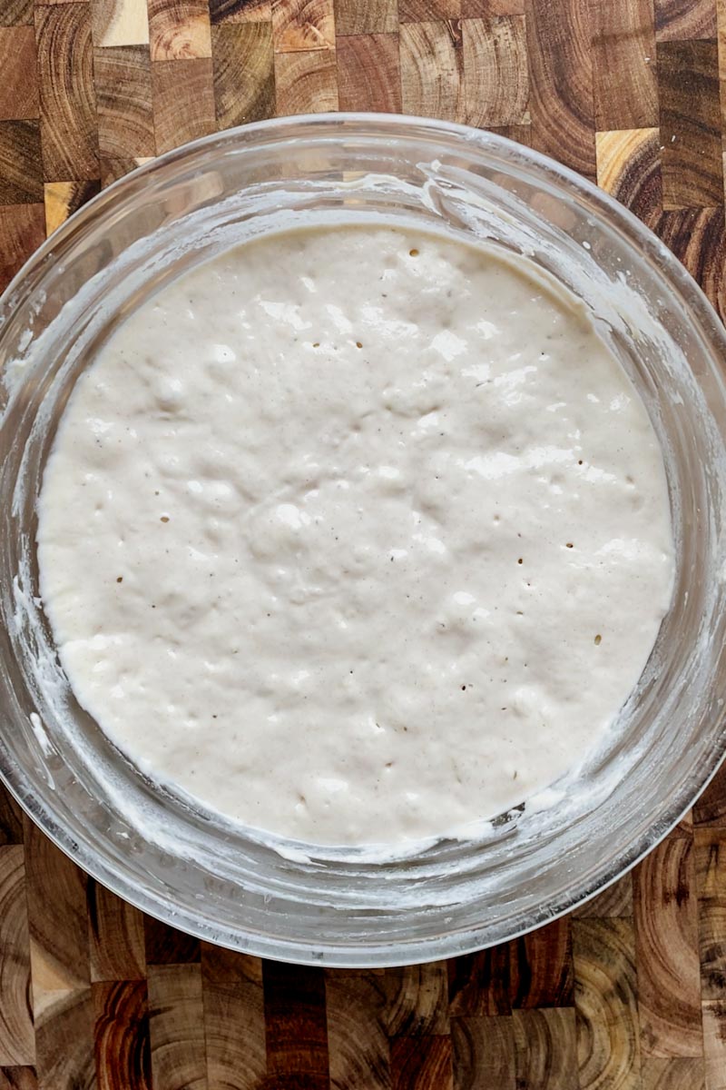 bubbly overnight sourdough pancake batter in the morning